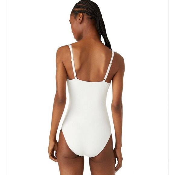 NWT Kate Spade Plunge One Piece Swimsuit - Pique Scallops in White- Size Small - Picture 3 of 9